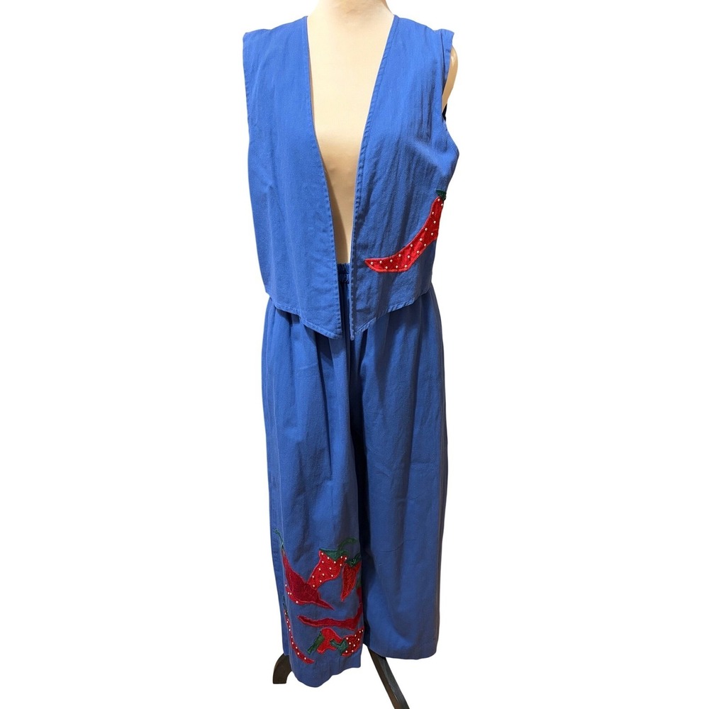 Vtg Alfredo's Wife S 2 Pc Vest Wide Leg Pants Chili Pepper Appliqué Southwest